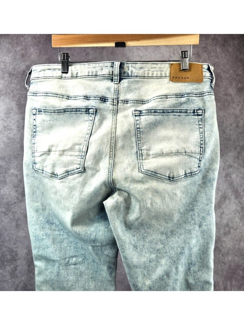 PacSun Stacked Skinny Jeans Men 34x32 Light Wash Moto Stretch Denim Pants VTG - Picture 9 of 12